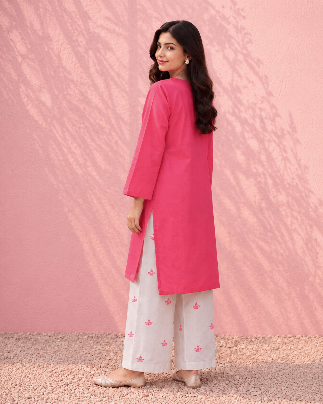 Pink Cotton Embroidered 2 Piece Co-Ord Set