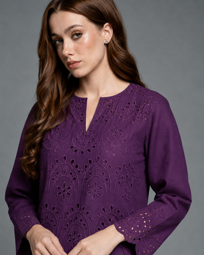 Purple Schiffli Co-ord Set