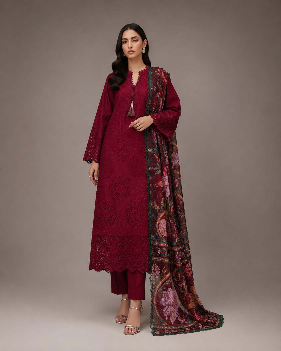 Wine Rose Embroidered 3pc