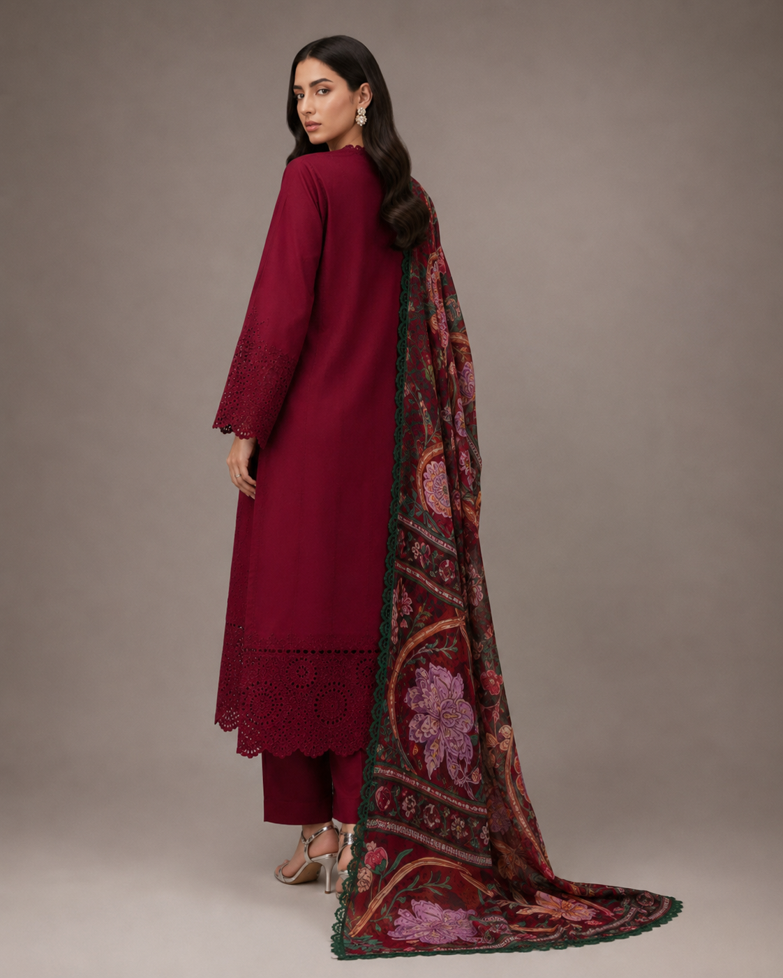 Wine Rose Embroidered 3pc