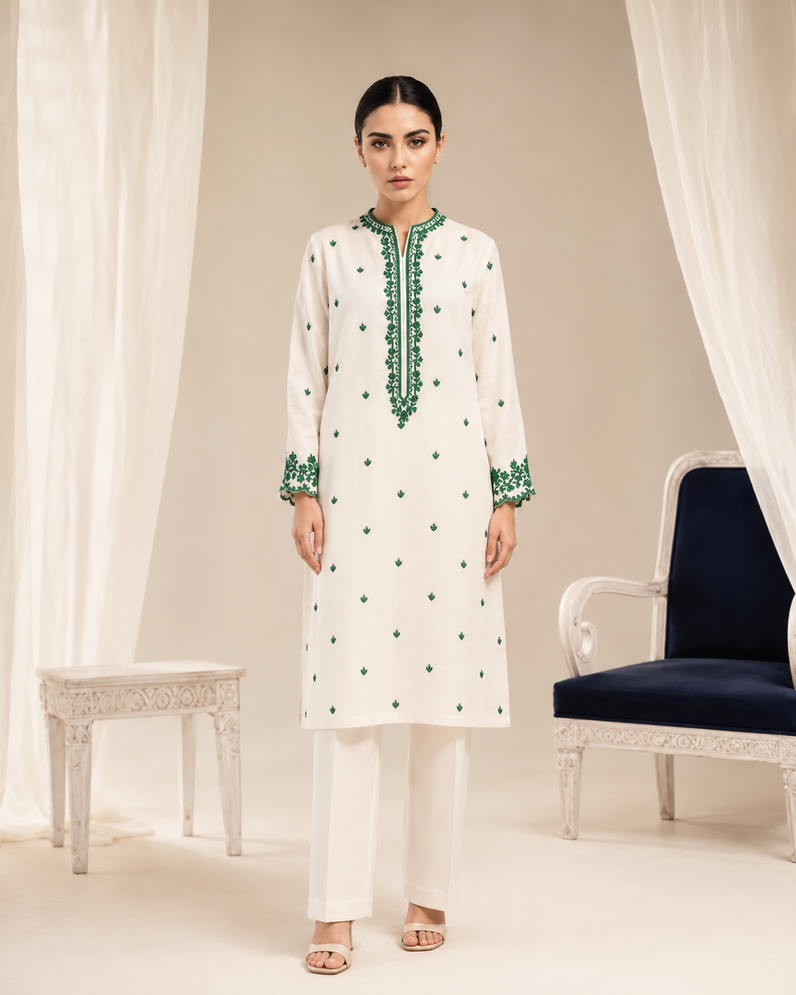 Green Vine Embroidered 2pc