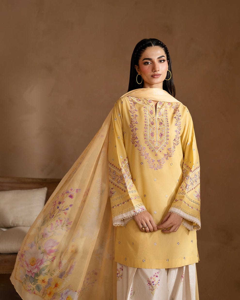 Lemon Bloom Embroidered 3Pc