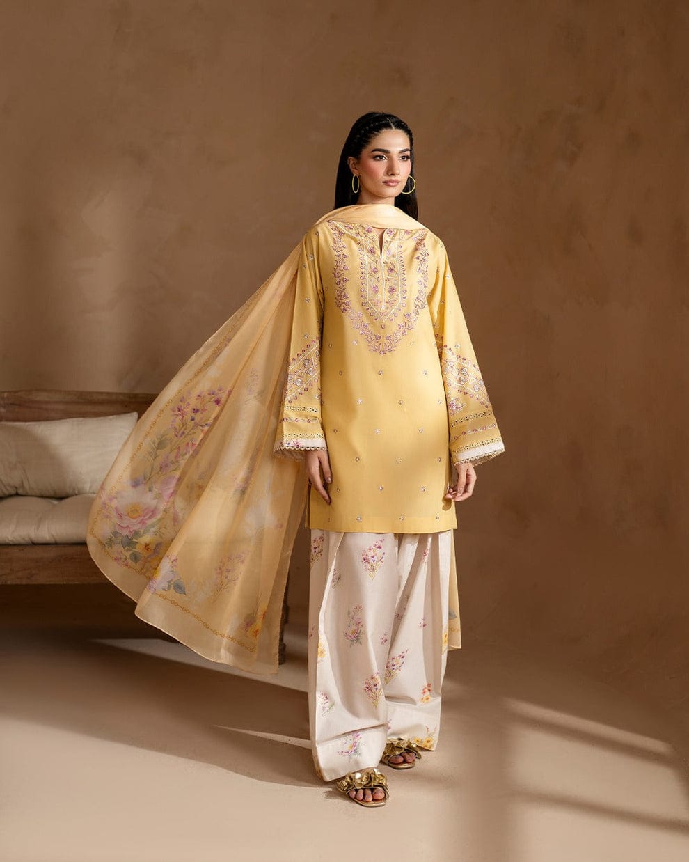 Lemon Bloom Embroidered 3Pc