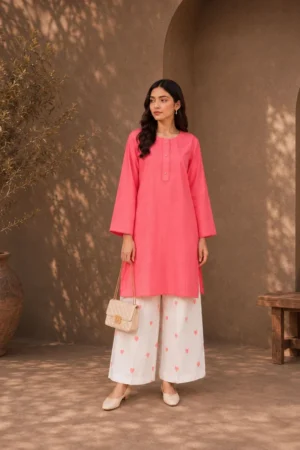 Elegant Tea Pink Kurti with Heart Emboidered Palazzo Set Ethnic Outfit.