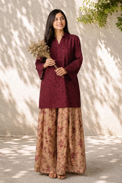 Floral Co-Ord Set 2 Piece With Printed Plaazo
